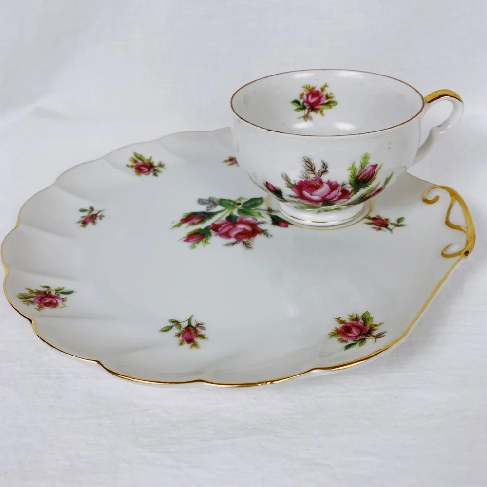 Vintage Dragon China Rose Tea & Toast Snack Plate Teacup Set